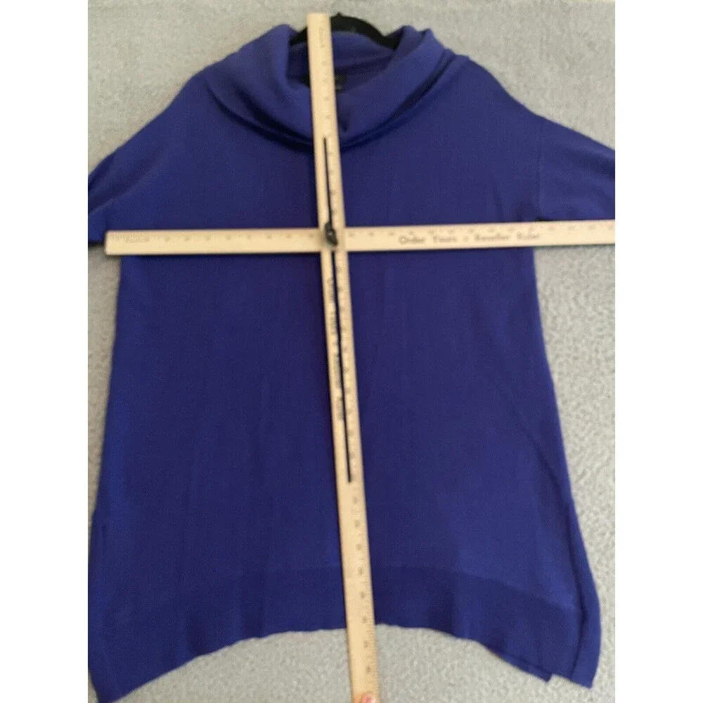 TAHARI Sweater Blue 100% Extra Fine Merino Wool Cowl Neck Womens Size Small
